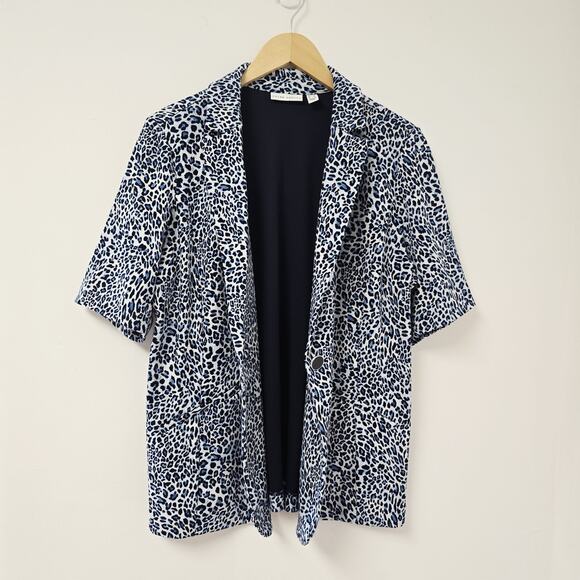 Susan Graver Blazer Large Leopard Print Jacket Stretch Button Front Short Sleeve - Picture 1 of 10